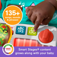 Fisher-Price Laugh & Learn 4-In-1 Snack Cart Push Walker Baby & Toddler Learning Toy, 14 Play Pieces, Multilanguage Version