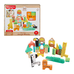 Fisher-Price Wooden Jungle Blocks, Animal-Themed Building Set For Toddlers, 50 Wood Pieces