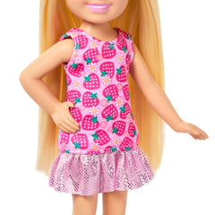 Barbie Club Chelsea Small Doll, 6-inch With Blonde Hair in Strawberry-Print Dress & Shoes