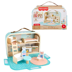 Fisher-Price Wooden Carry Along Dollhouse Portable Playset For Preschool Kids, 15 Pieces