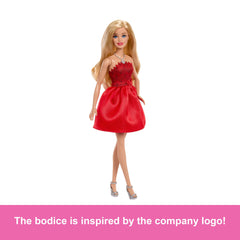 Barbie Mattel 80th Anniversary Ruby-Red Celebration Fashion Doll Wearing Red Dress With Accessories