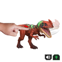 Jurassic World Wild Roar Afrovenator Dinosaur Action Figure Toy, Attack & Light & Sound, Scan Code