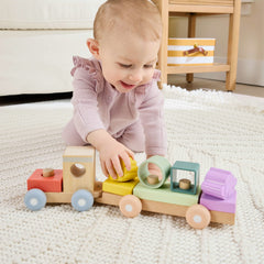Fisher-Price-Train à Empiler en Bois et Silicone-Jouet D’Activités de 9 Pièces