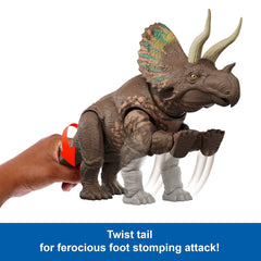 Jurassic World Rebirth Gigantic Thrashers Eotriceratops Dinosaur Figure Toy, Tail Activated Attack