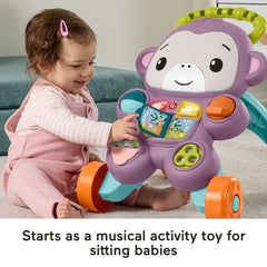 Fisher-Price Learn With Me Purple Monkey Push Walker, Baby Musical Learning Activity Toy