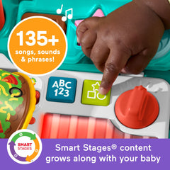 Fisher-Price Laugh & Learn 4-in-1 Snack Cart Walker Baby & Toddler Learning Toy, 14 Play Pieces, Multilanguage Version