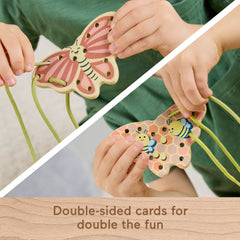 Fisher-Price Tiny Garden Wooden Lacing Activity Toy For Kids, 5 Wood Cards & 5 Laces