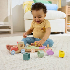 Fisher-Price-Train à Empiler en Bois et Silicone-Jouet D’Activités de 9 Pièces