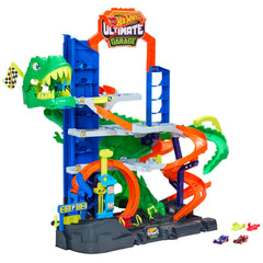 Hot Wheels City Ultimate T-Rex Garage With 2 Toy Cars & Storage For 50+, Race & Stunt, Dino Nemesis
