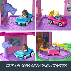 Hot Wheels Racerverse Barbie Spiral Race Track Set With Barbie “Malibu” & Barbie “Brooklyn” Toy Cars