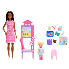 Coffret Barbie Carrières enseignante Avec Poupée Mode, Poupée de Tout-Petit, Tableau Noir et Accessoires