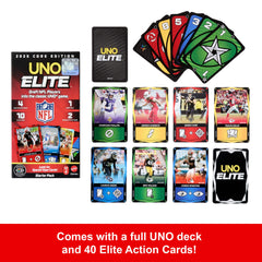 UNO Elite NFL Card Game 2025 Core Edition Starter Set With Deck, 4 Game Booster Packs & 2 Promo Cards