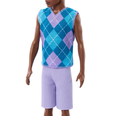 Barbie Fashionistas Style Ken Doll #253 in Lavender Shorts, Turquoise And Lavender Top, Brown Hair