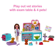 Barbie Doll Chelsea Pet Vet Playset With Doll, 4 Animals And 18 Pieces