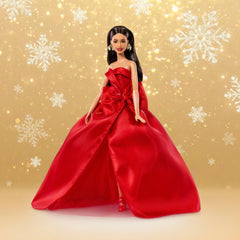 Barbie Signature 2026 Holiday Barbie Fashion Doll, Seasonal Collector, Brown Hair With Red Gown With Bow Detail