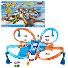 Hot Wheels Track Set With 1:64 Scale Toy Car, Criss-Cross Crash Track With Motorized Booster
