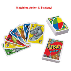 UNO Junior Card Game For Kids With Simple Rules & Animal Matching For 2-4 Players