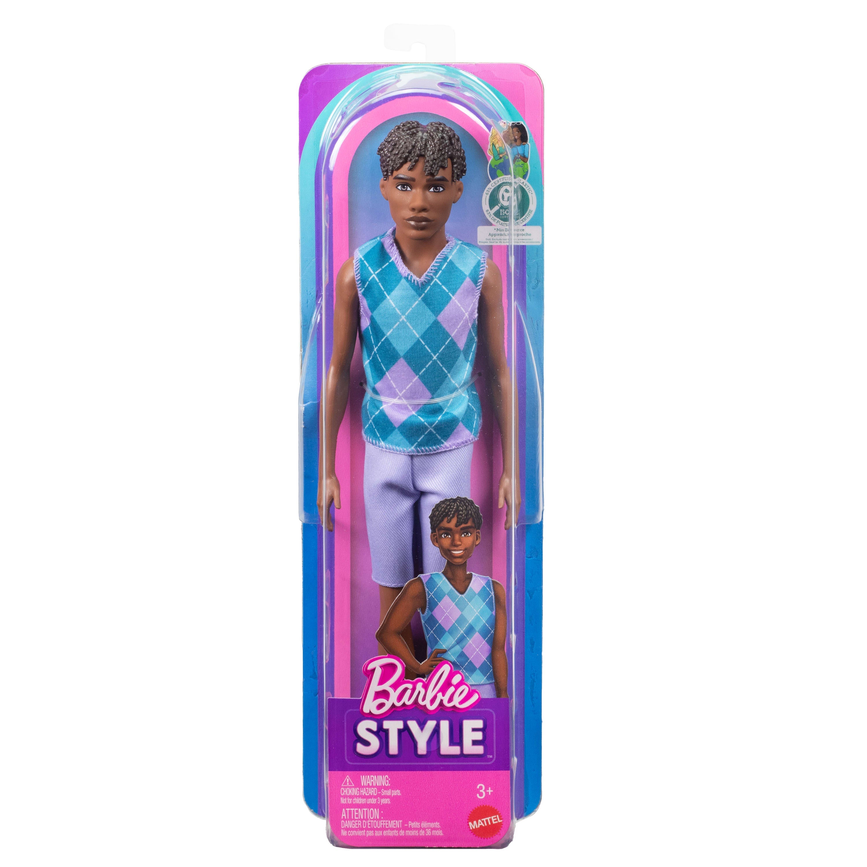 Barbie Fashionistas Style Ken Doll #253 in Lavender Shorts, Turquoise And Lavender Top, Brown Hair