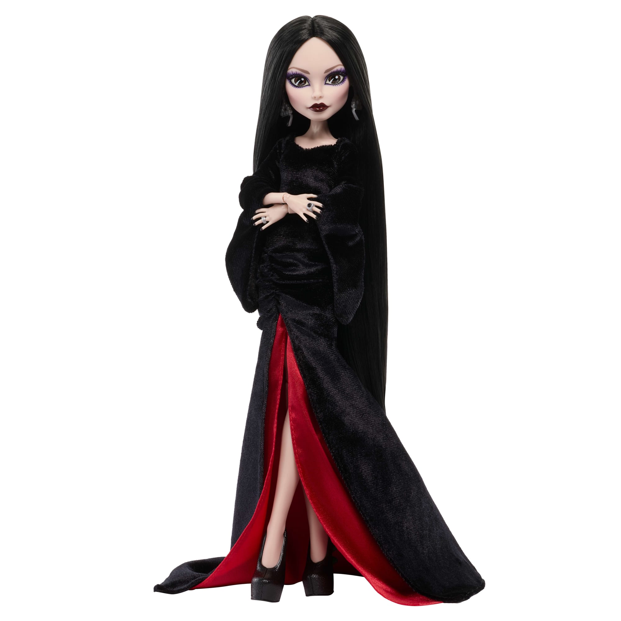 Monster High X Wednesday Collectible Doll, Morticia Addams in Black Velvet Dress