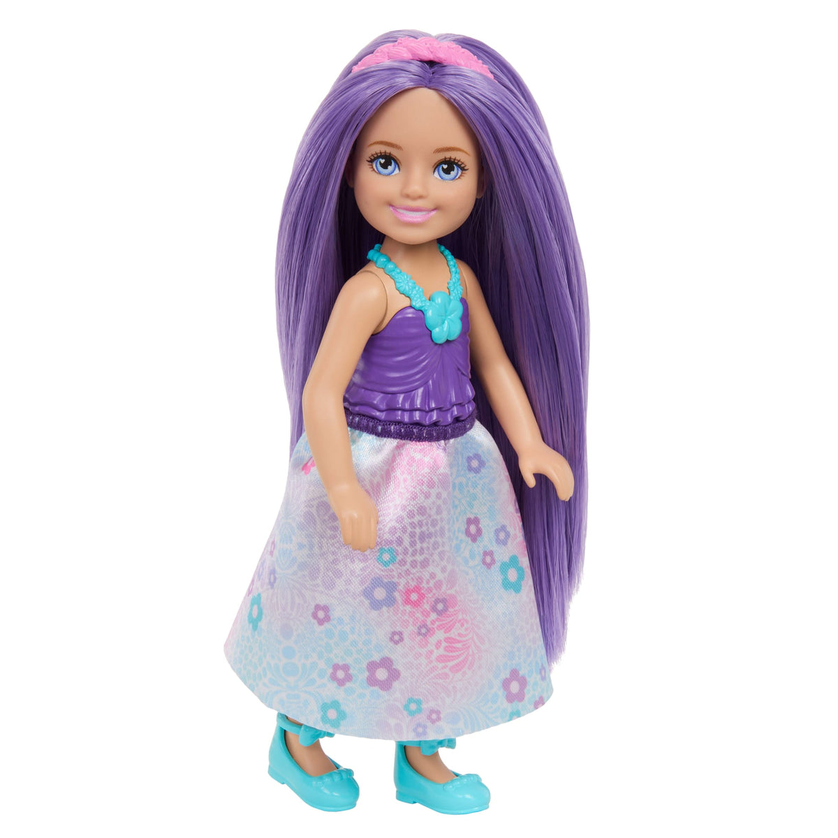 Barbie Chelsea Royal Small Doll With Purple Hair, Removable Skirt, Shoes & Hair Accessory, 6-Inch Toy