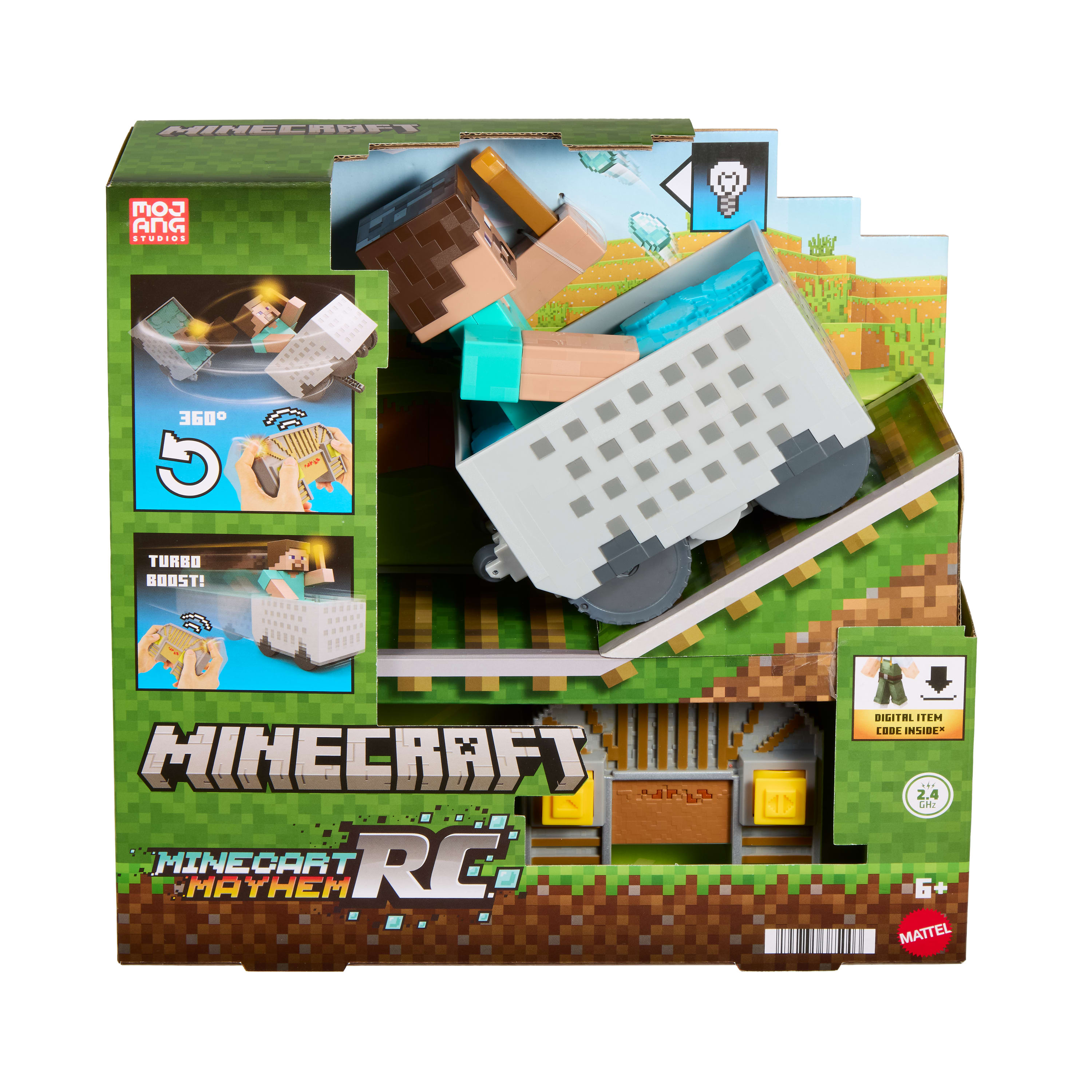 Minecraft Minecart RC & Steve, Wheelie Stunt & Turbo Boost, Lights & Digital Item Code