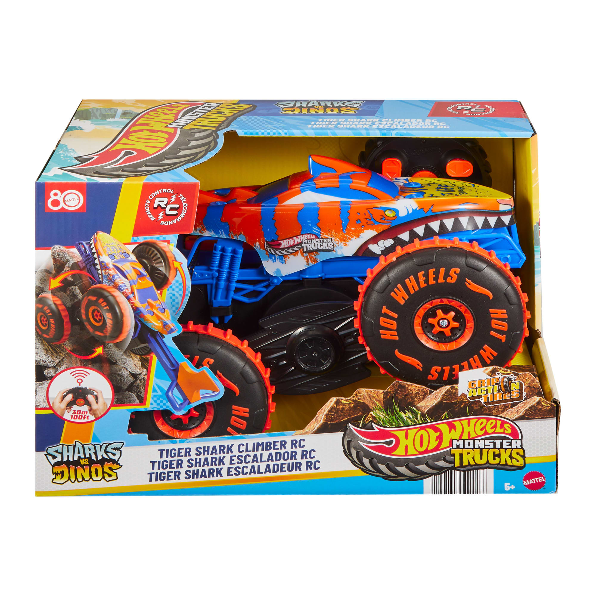 Hot Wheels Monster Trucks Vehículo a Control Remoto Tiger Shark Escalador