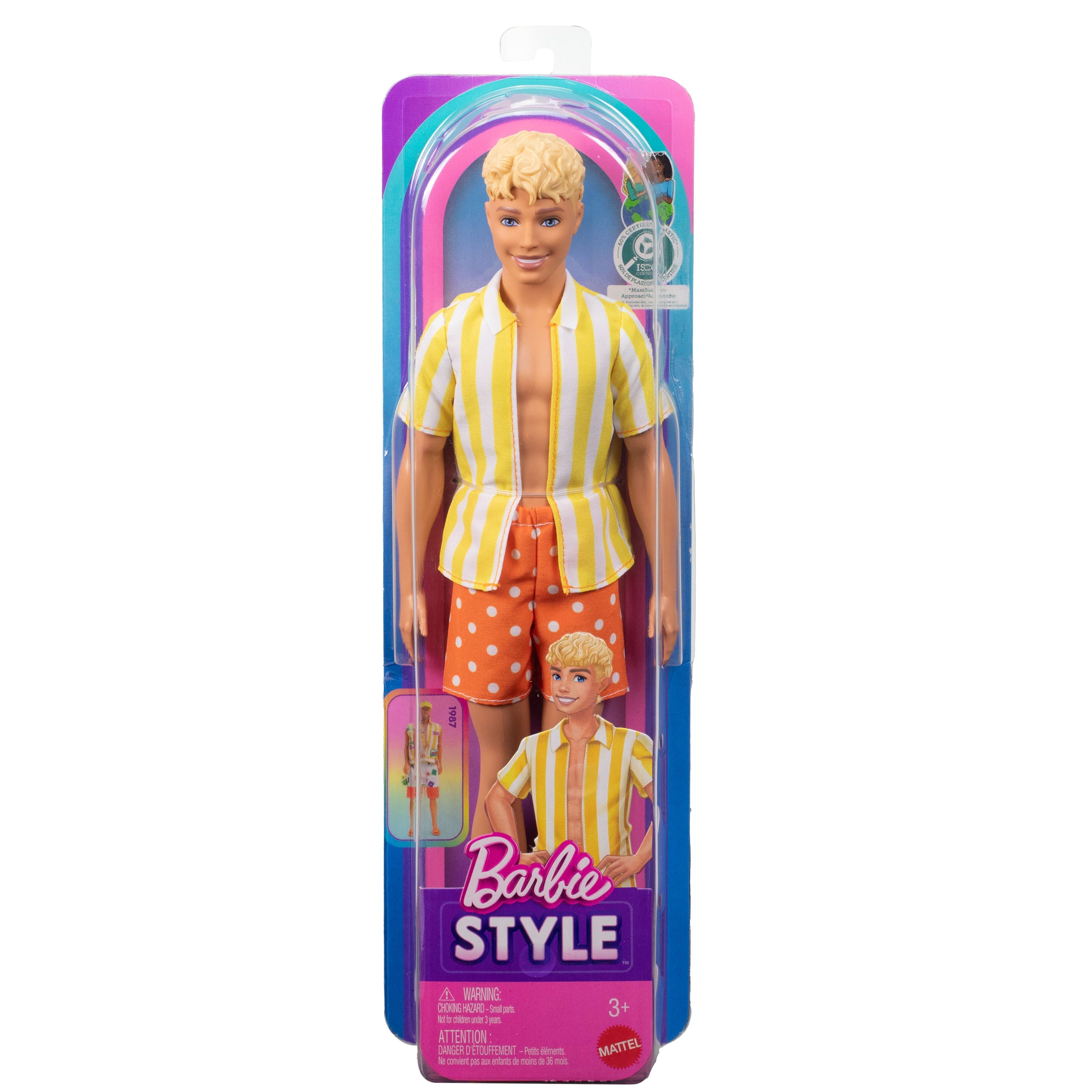 Barbie Fashionistas Style Ken Doll #252 in Orange And Yellow Polka-Dot Shorts, Yellow And White Striped Shirt, Blond Hair