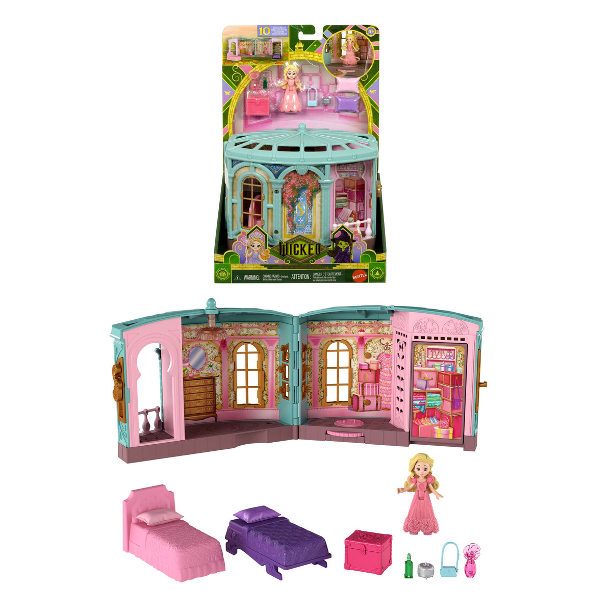 Universal Pictures’ Wicked So Popular Dorm Small Doll Playset With 3 Play Spaces & 10 Total Pieces