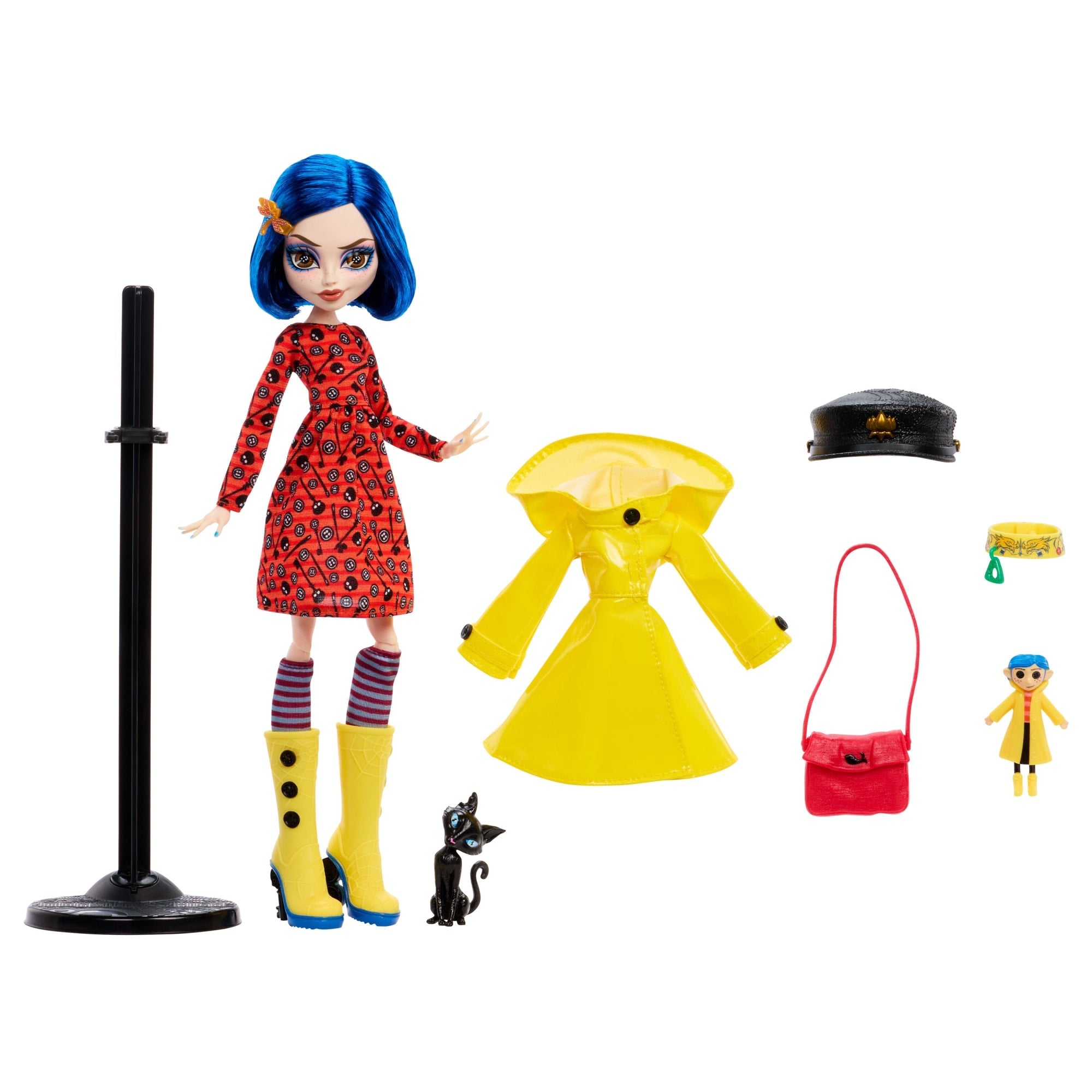 Monster High Skullector Coraline Collectible Doll in Yellow Raincoat With Cat - Sold Out