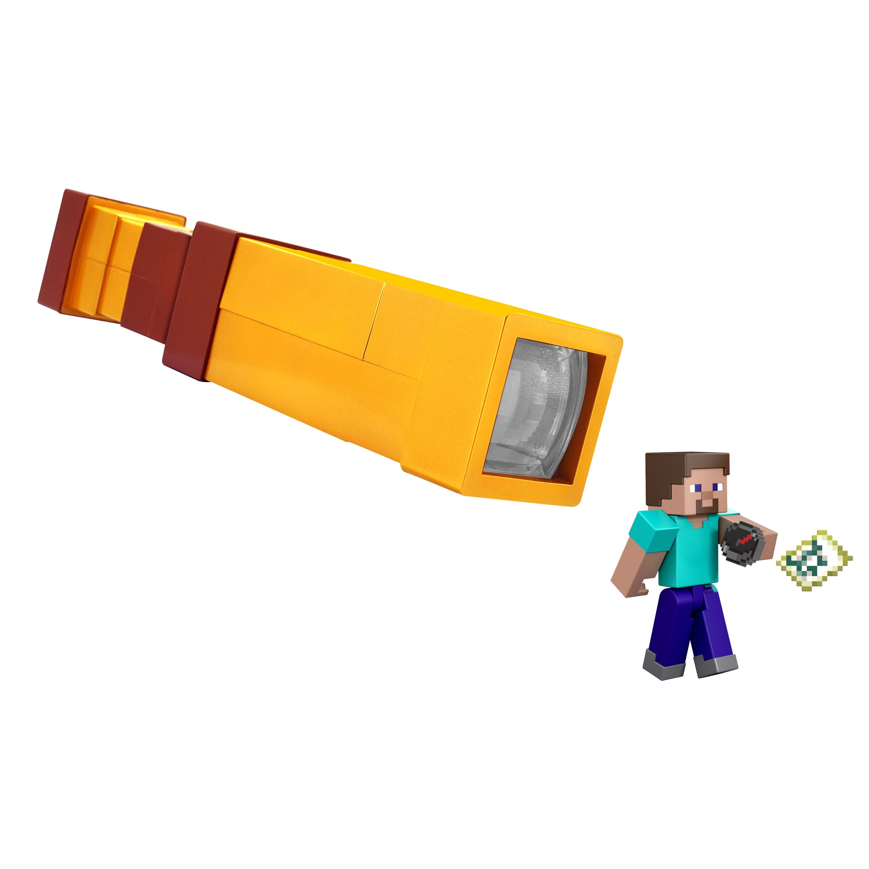 Coffret Avec Longue Vue à Pixels Minecraft et Figurine Articulée de Steve