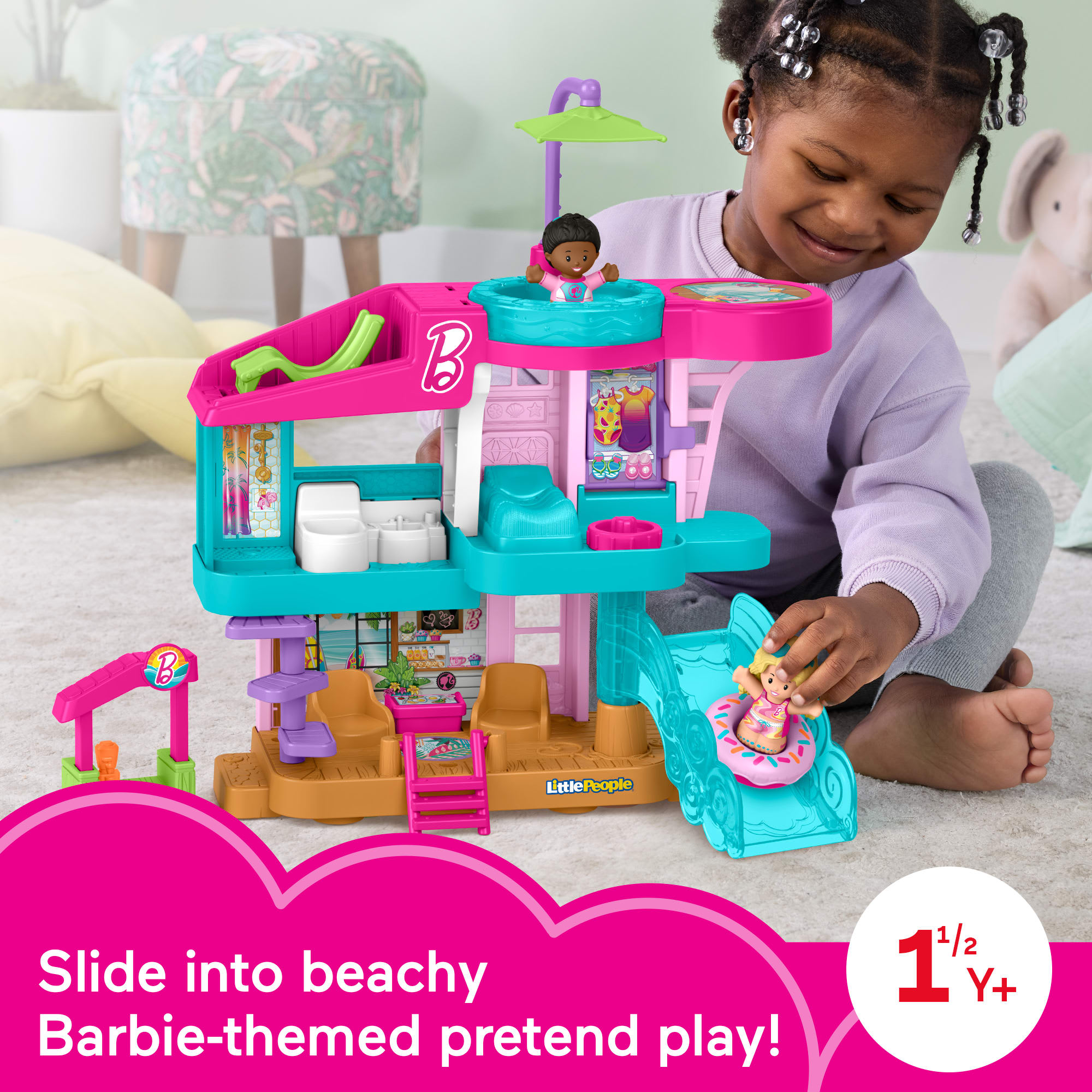Fisher-Price Little People Barbie Beach House Toddler Playset With Figures & Accessories