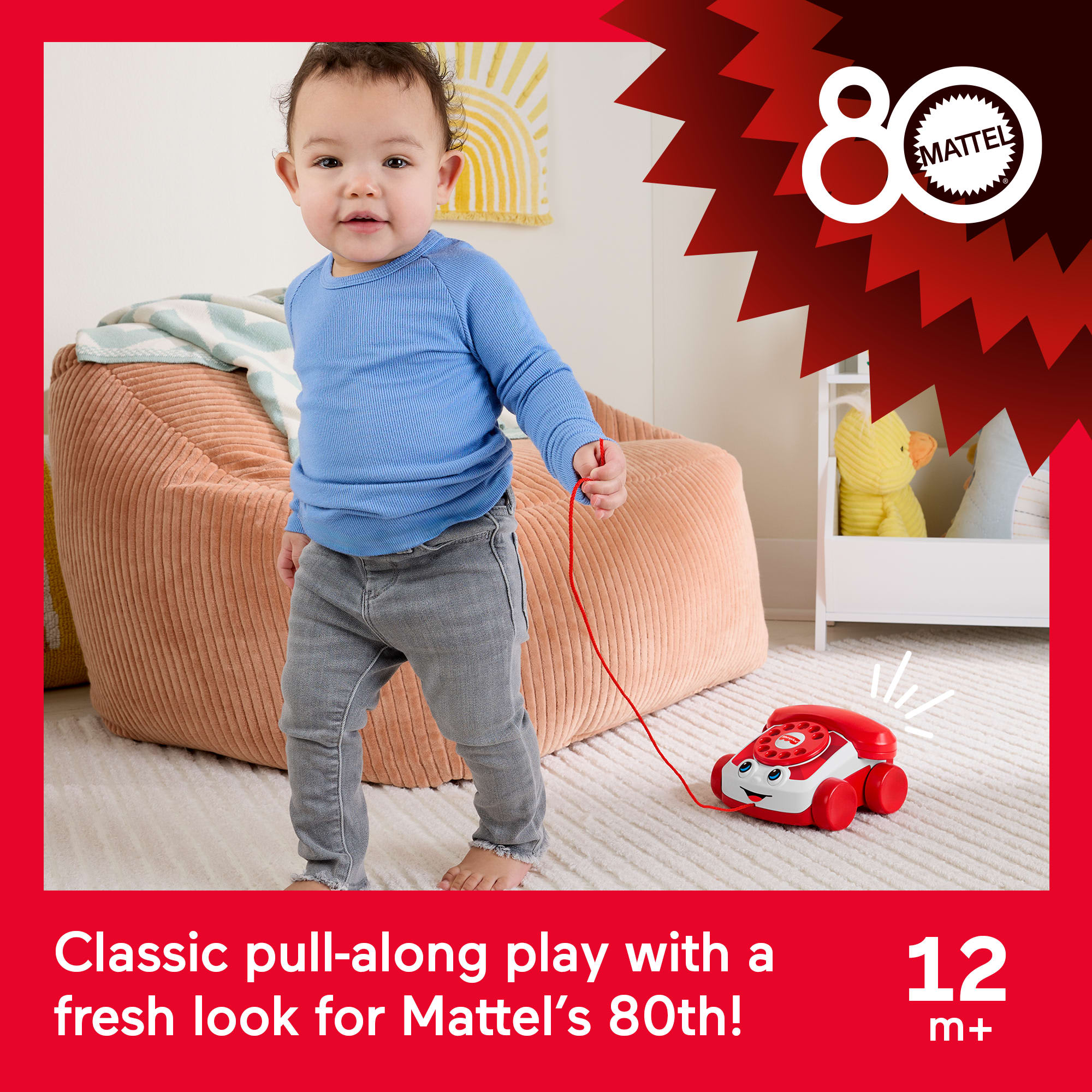 Fisher-Price Red Chatter Telephone Baby & Toddler Pull Toy, Mattel 80th Anniversary Edition