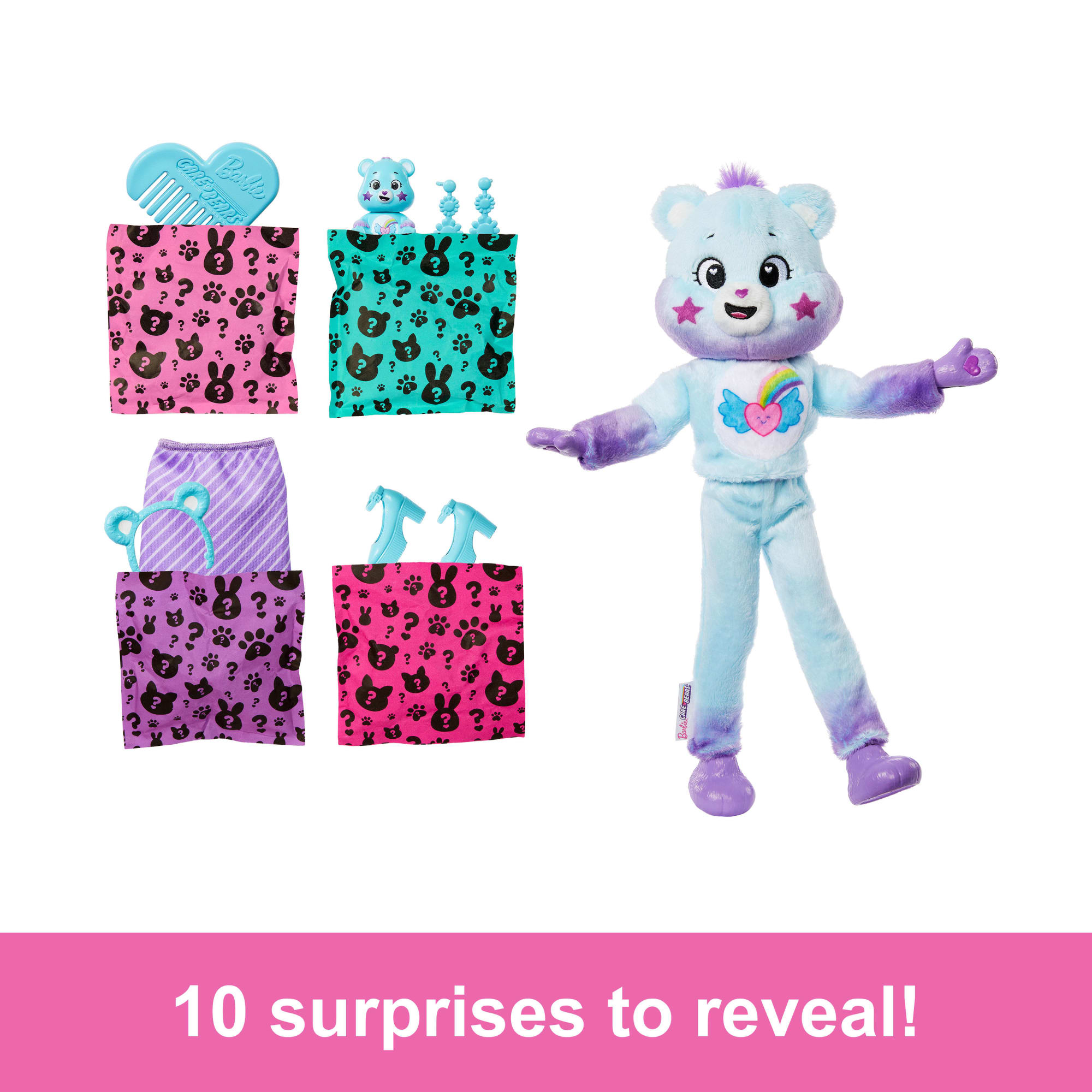 Barbie Cutie Reveal Care Bears Doll & Accessories, Series 2 Dream Bright Bear With 10 Surprises