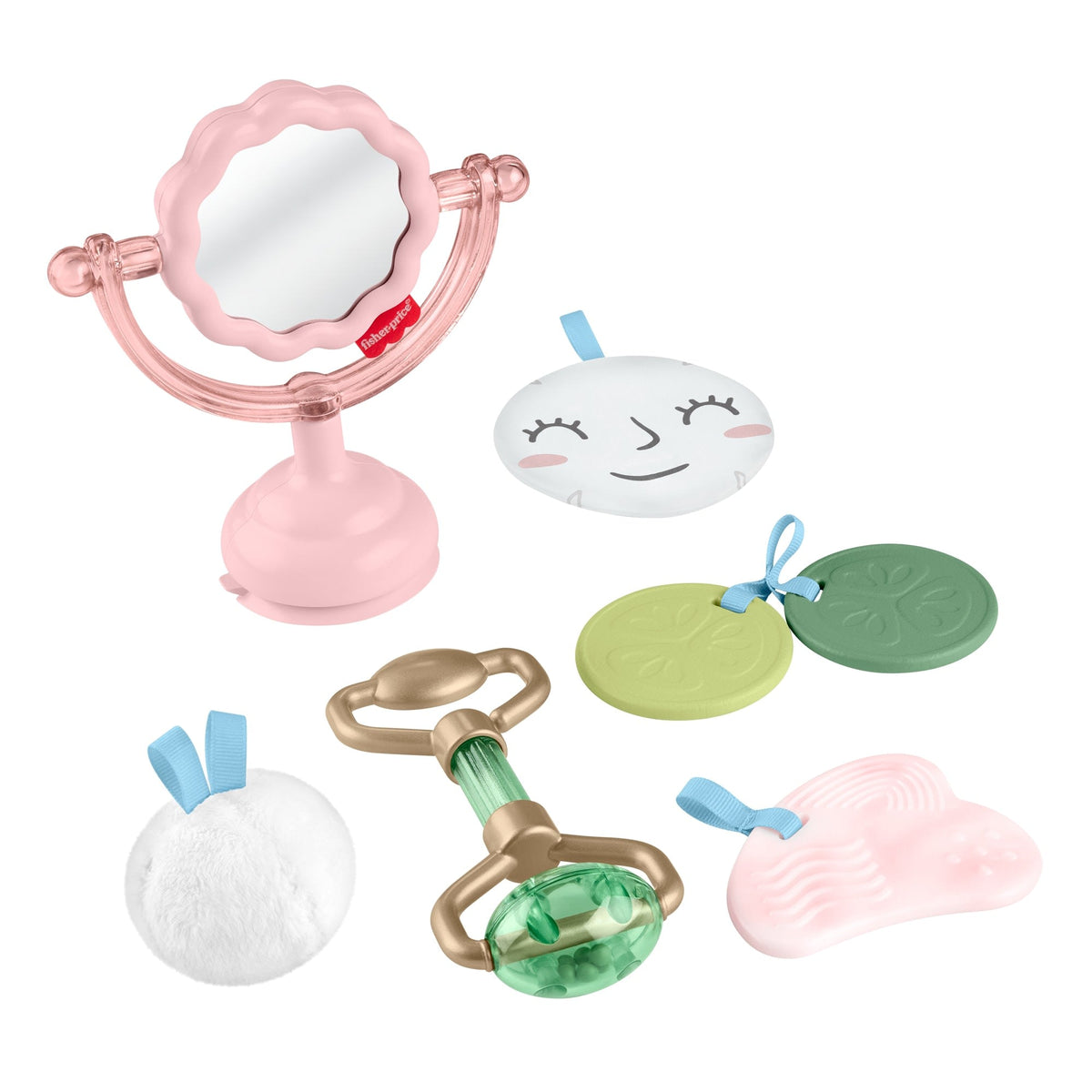 Fisher-Price Mini Me Moments Self-Care Sensory Set, 6-Piece Baby Rattle & Teether Toys
