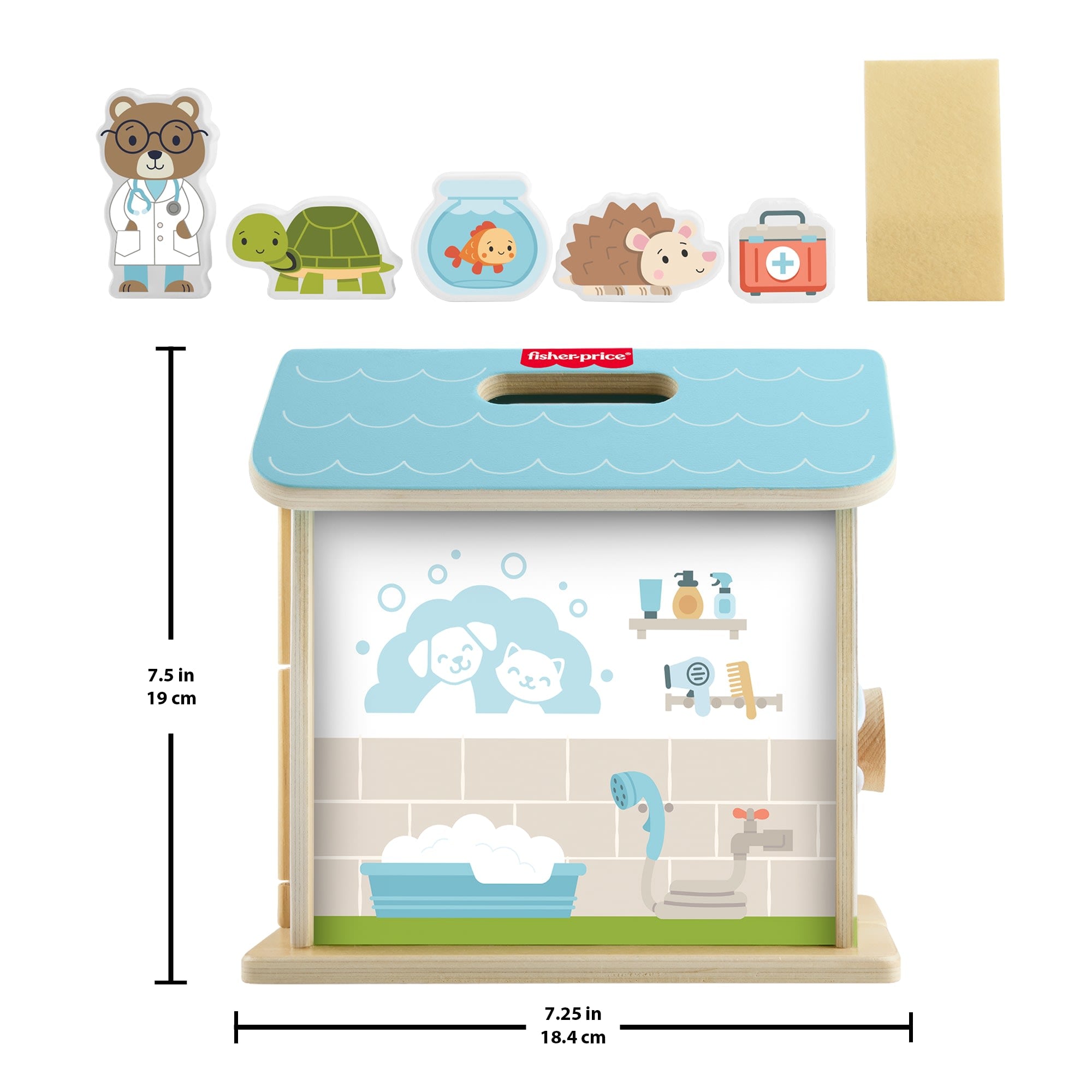 Fisher-Price Wooden On-The-Go Pet Animal Hospital With 6 Play Pieces For Preschool Kids