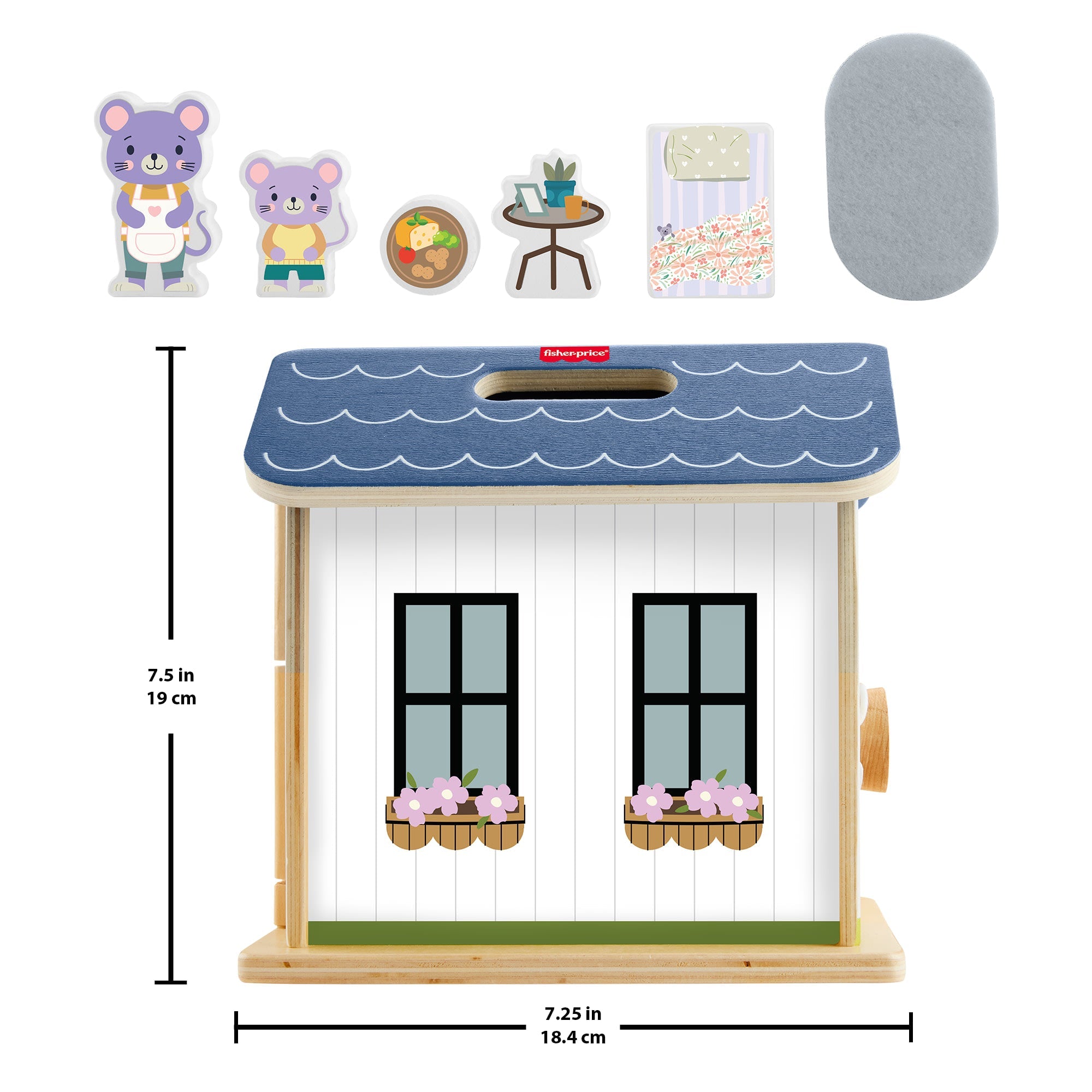 Fisher-Price Wooden On-The-Go Play House Dollhouse With 6 Play Pieces For Preschool Kids