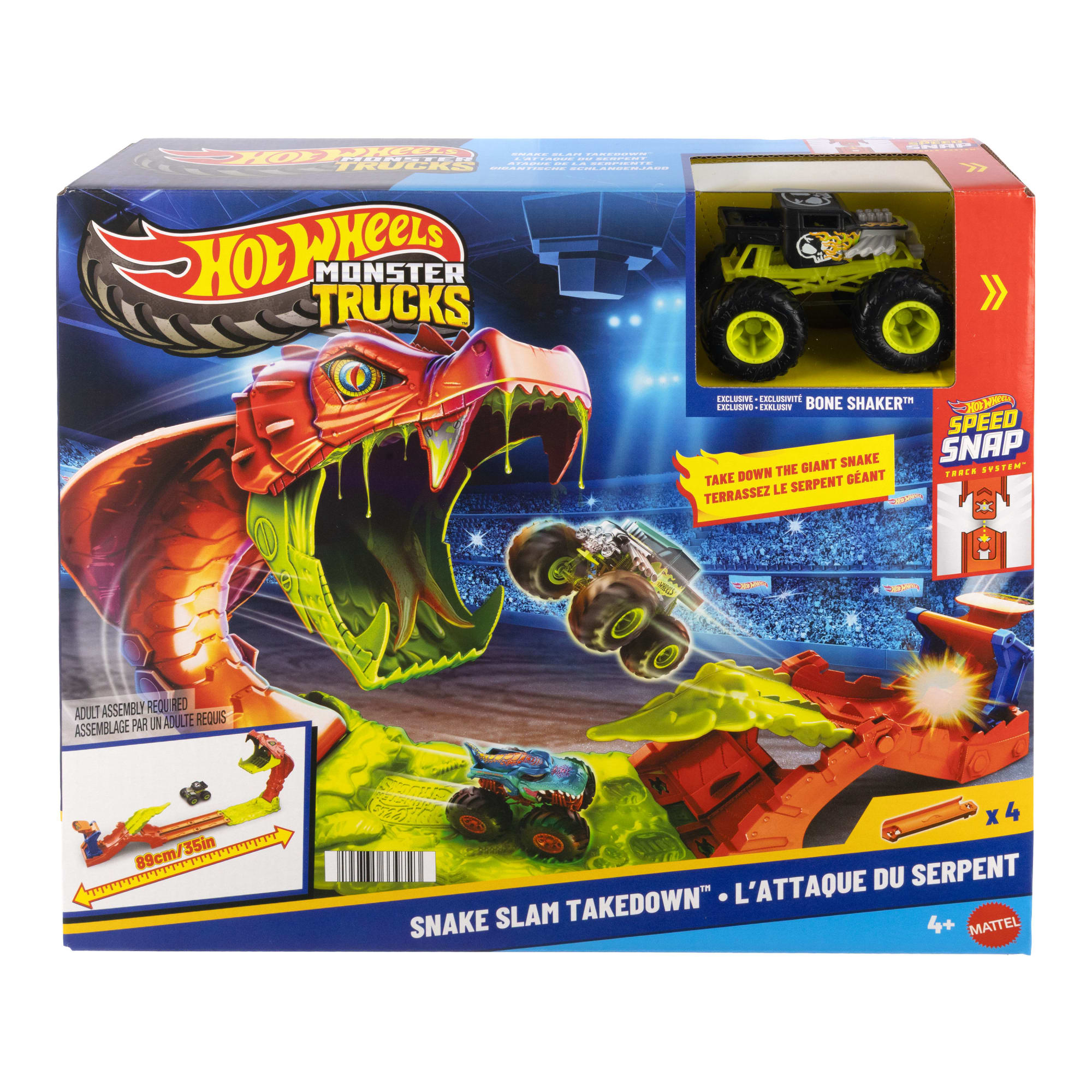 Hot Wheels Monster Trucks Snake Slam Takedown Playset With 1:64 Scale Bone Shaker Toy Vehicle