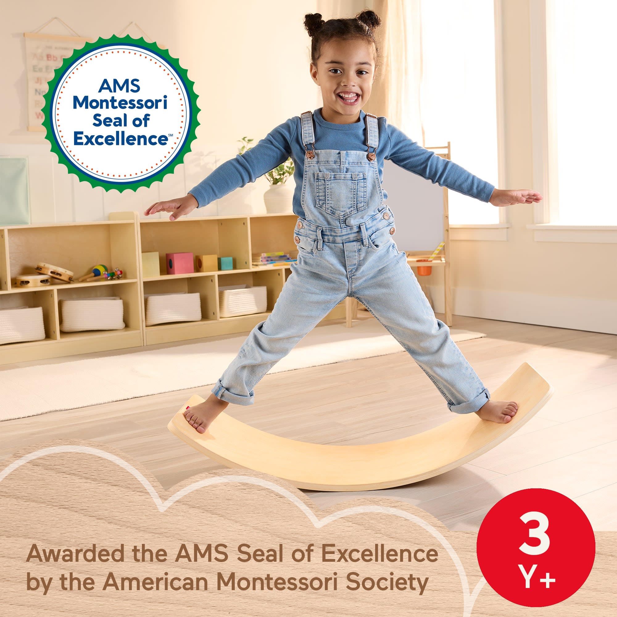 Fisher-Price Montessori Wooden Rockin’ Balance Board Learning Activity For Kids, 31.7 Inches