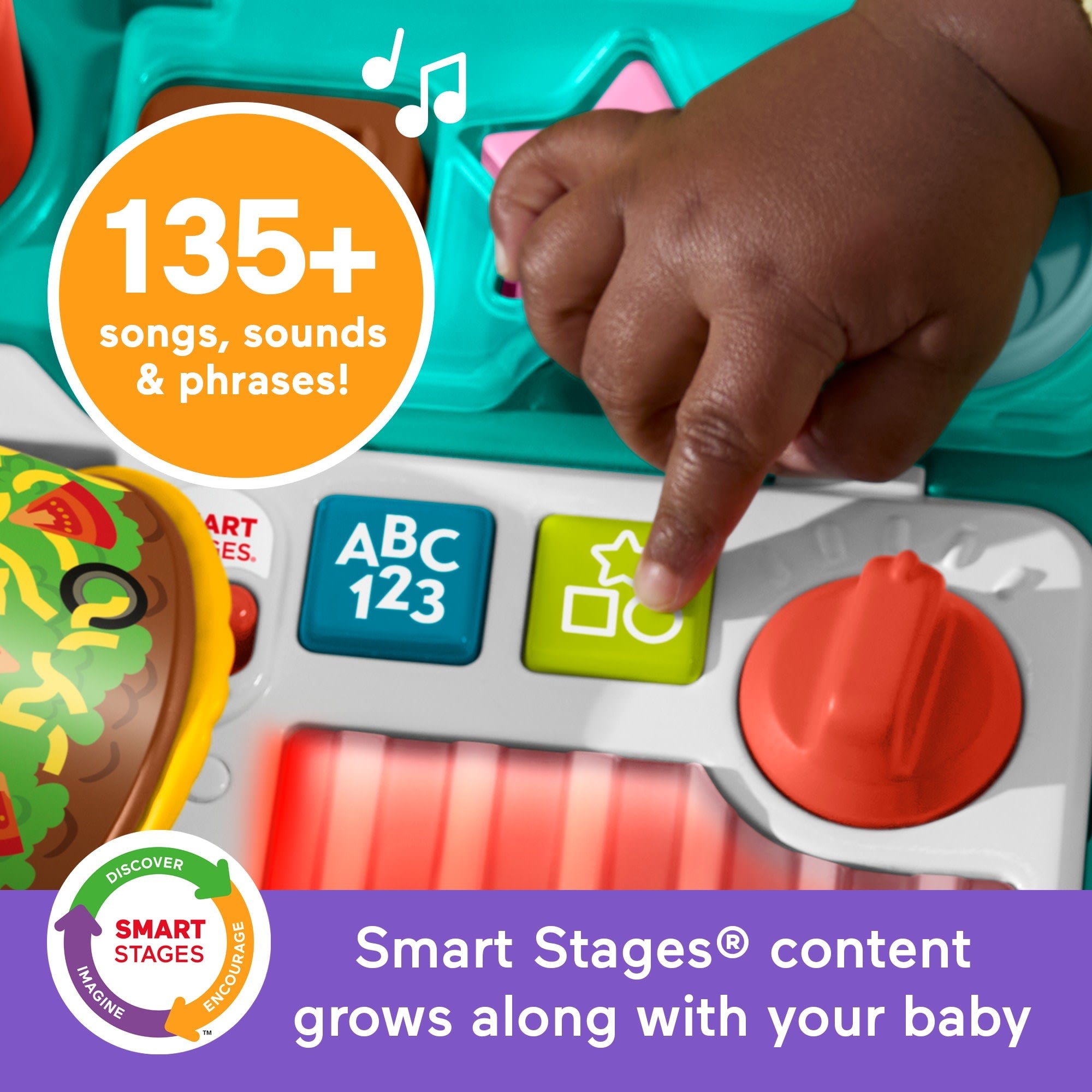 Fisher-Price Laugh & Learn 4-In-1 Snack Cart Push Walker Baby & Toddler Learning Toy, 14 Play Pieces, Multilanguage Version