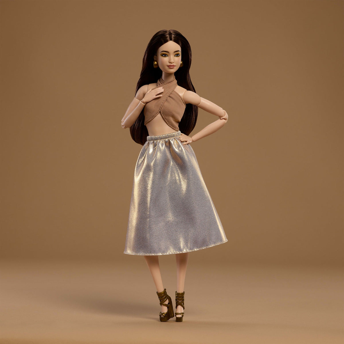 Barbie Basics Collectible Doll, Model 06 With Brunette Hair in Shimmery Golden Skirt & Halter