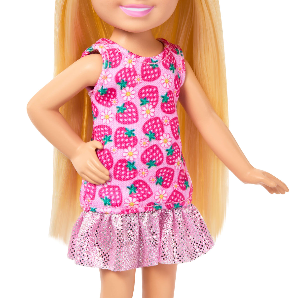 Barbie Club Chelsea Small Doll, 6-inch With Blonde Hair in Strawberry-Print Dress & Shoes