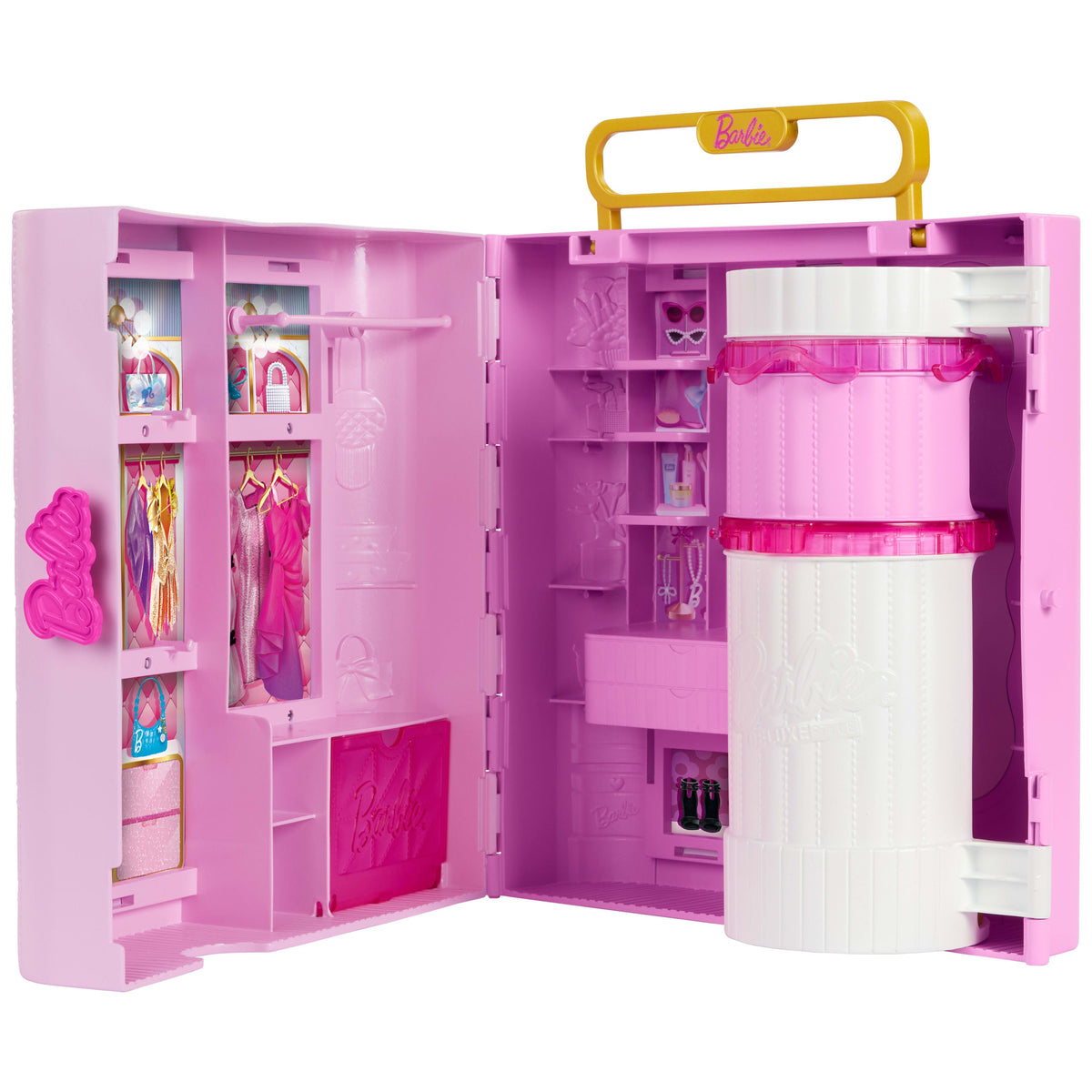 Barbie Closet With Spin & Style Feature, Vanity, Ottoman, 4 Fashions, 20+ Pieces, Portable Storage