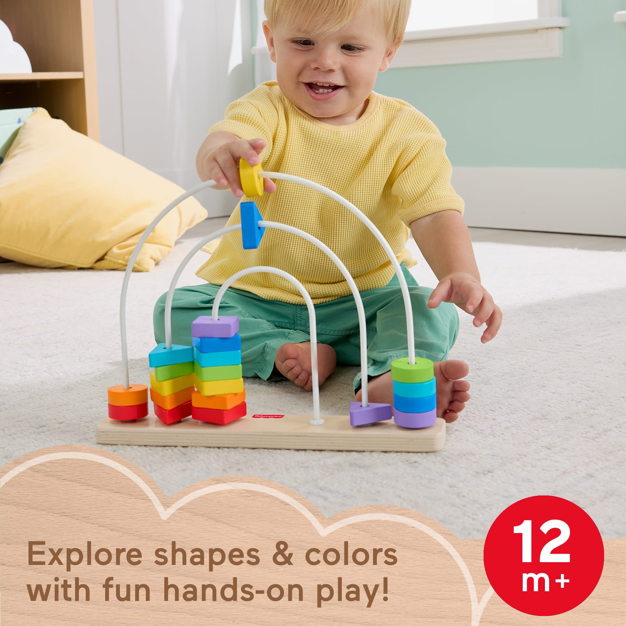 Fisher-Price Wooden Rainbow Bead Bar Maze, Baby & Toddler Developmental Toy, 1 Wood Piece