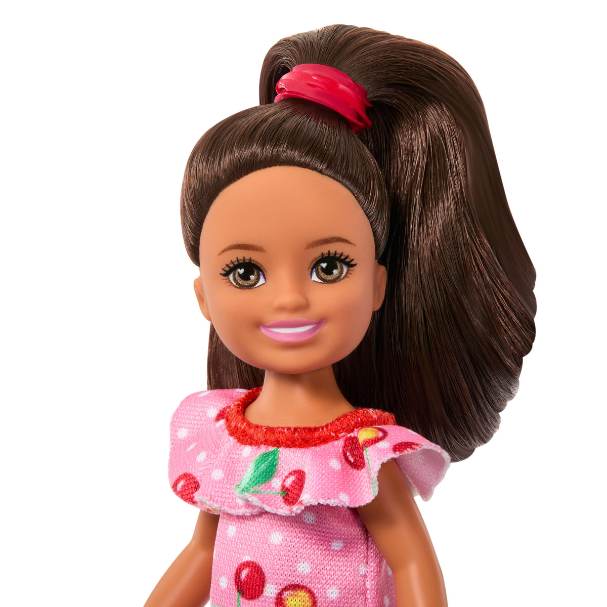 Barbie Club Chelsea Lula Small Doll, 6-inch With Brunette Hair in Cherry-Print Dress & Sandals