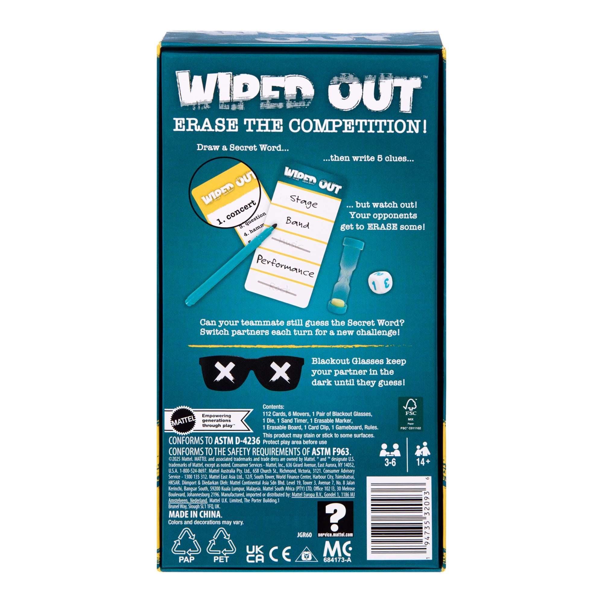 Wiped Out Party Game, Guessing Game For Families, Teens, Adults With Erasable Clues And Blackout Glasses For 3-6 Players