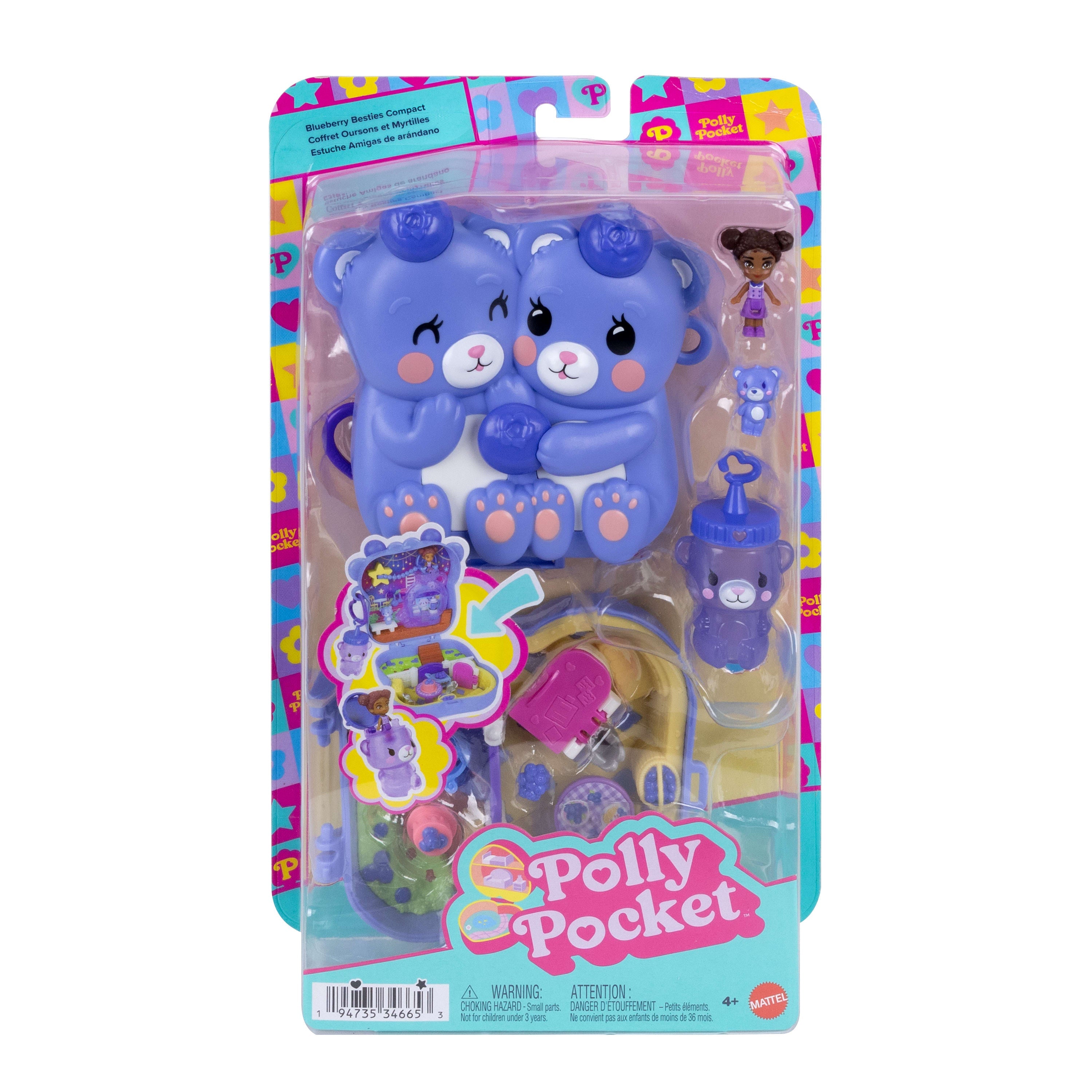 Polly Pocket Conjunto de Brinquedo Compacto Ursinhos Abraço de Amora Azul