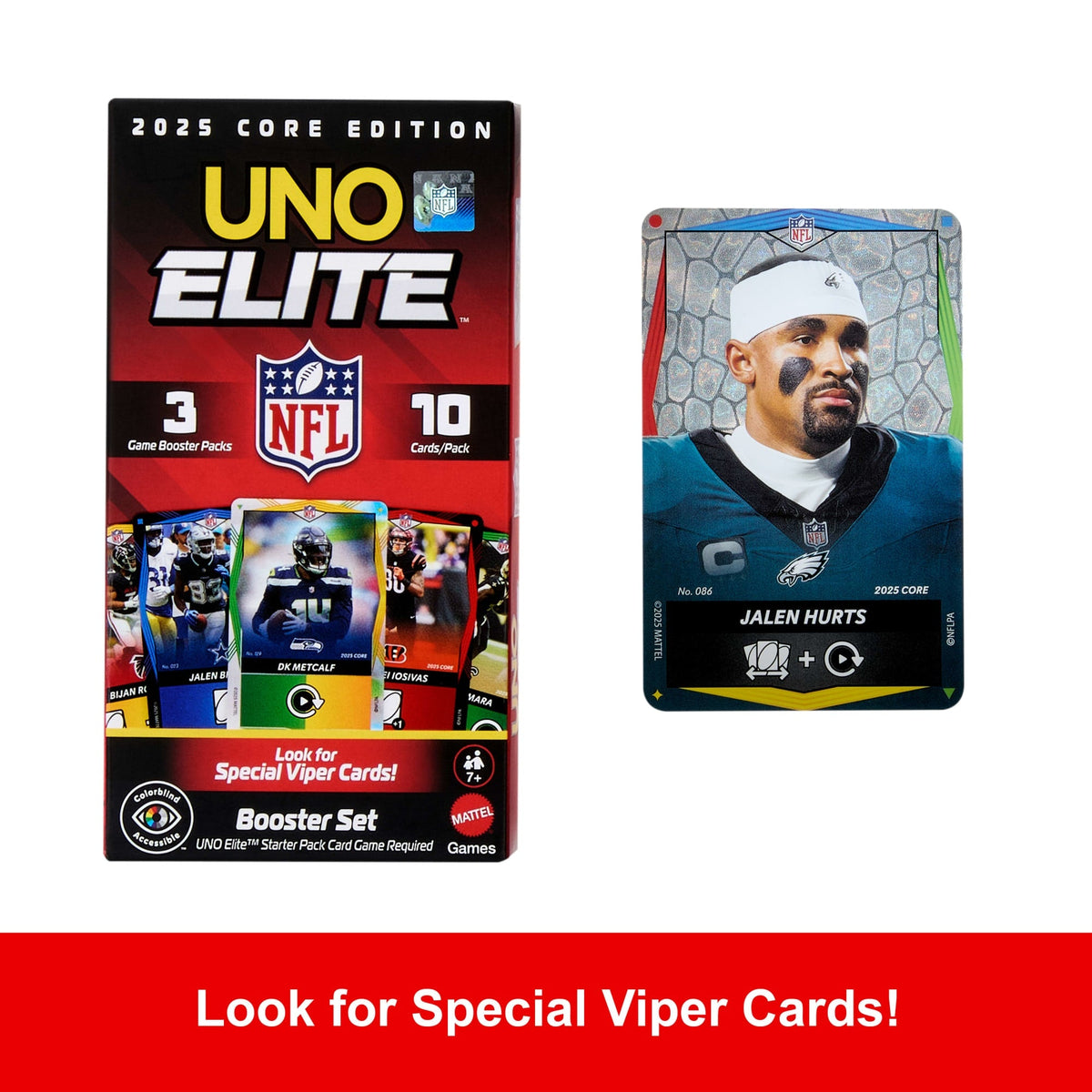 UNO Elite NFL Booster Set With 30 Elite Action Cards, 2025 Core Edition (Players May Vary)