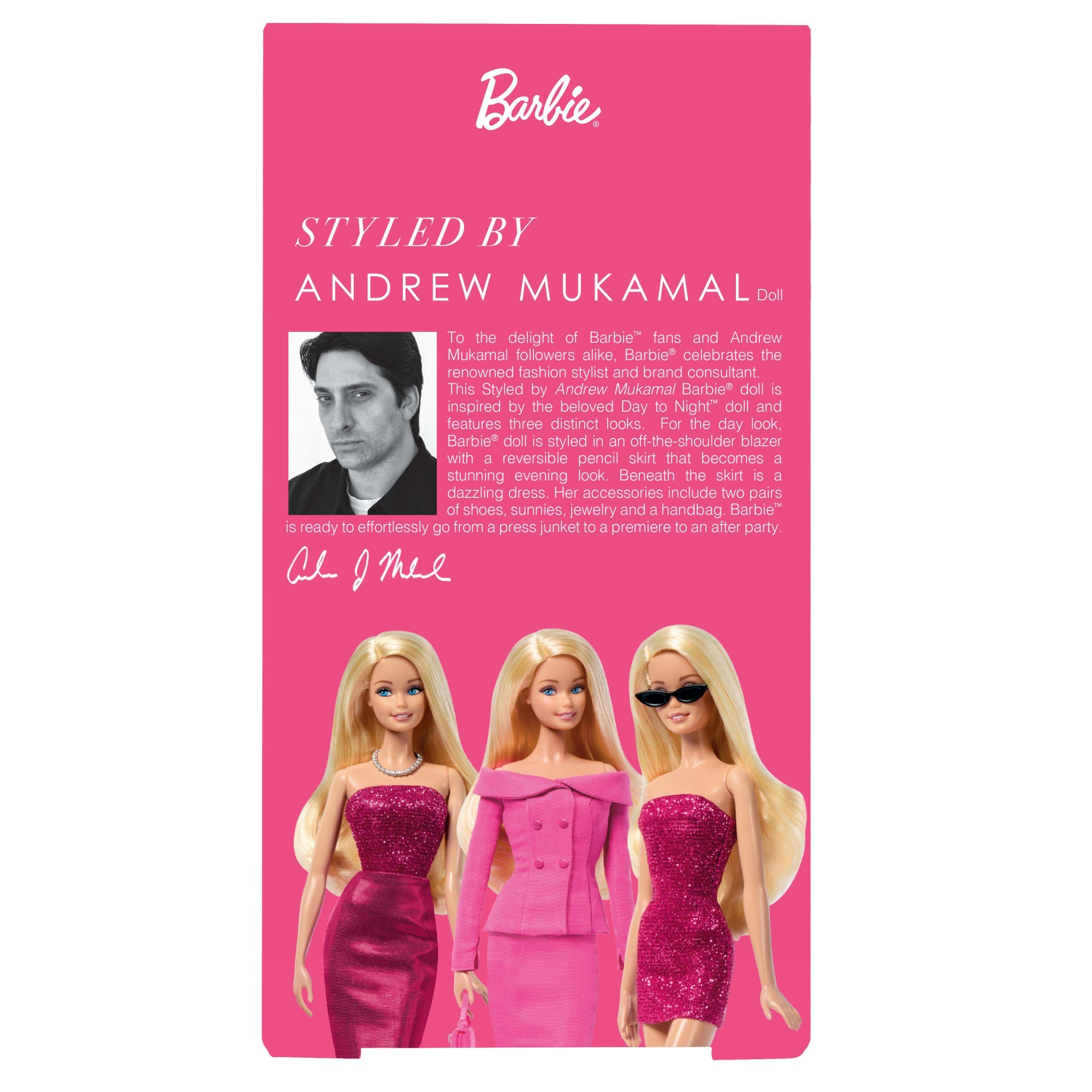 Barbie Signature Styled By Andrew Mukamal Poupée Barbie Avec 3 Tenues Pour Le Jour et La Nuit et Accessoires