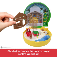 Polly Pocket Micro Buddy & Santa Dolls And Playset, Collaboration Elf Compact With 5 Accessories, Holiday Theme