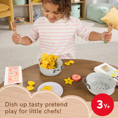 Fisher-Price Pots & Pasta Chef Set, Cooking Toy With Wooden Food For Pretend Play, 31 Pieces